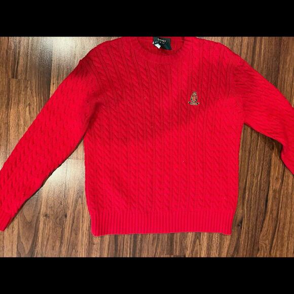 Lauren Ralph Lauren St. Lucia Red Cable Knit Crest Embroidered Sweater Women's L - Picture 4 of 5